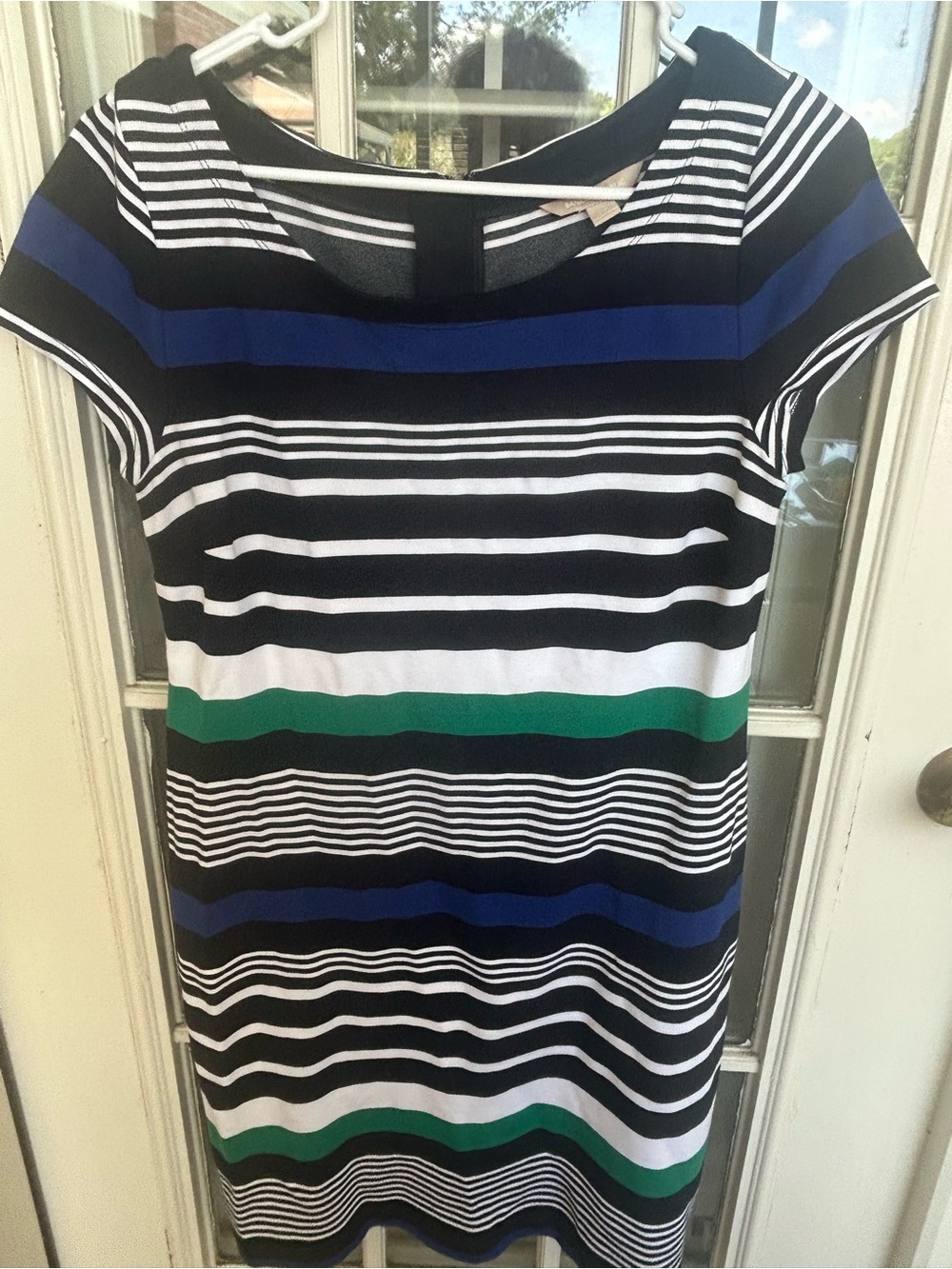 Banana Republic Striped Cap-Sleeve Mini Dress in Black, White, Blue & Green